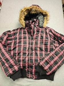 Soho Babe Coat Womens 3XL Short Black Red Plaid Removable Hood Winter Outdoor - Picture 1 of 12