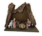 Vtg Nativity Christmas Creche Manger Scene 6 Figures Wood Stable Made In Italy