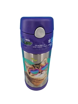Termo Gatos con Gafas de Sol Funtainer Botella 12oz - Púrpura 12 H Líquidos Fríos Foto 1 de 4