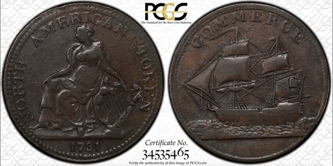 1781 PCGS AU50 North American Token Cover