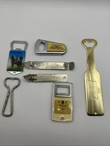 Vintage Metal Can/Bottle Openers Lot Of 7 MGD Old crown Canada R.c.m.p Seven Up - Picture 1 of 6