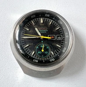 SEIKO 6139-7100 Automatic Chronograph Watch Vintage Mens HELMET Black Dial - Picture 1 of 6