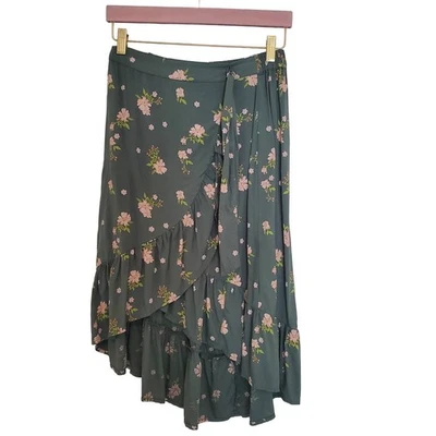 SO Green Floral Ruffle Midi Skirt Size S - Image 1 of 4