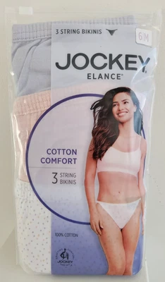 Jockey Elance Sz 6 String Bikinis lavender coral 3 pk Womens Panties 100% Cotton - Image 1 of 3