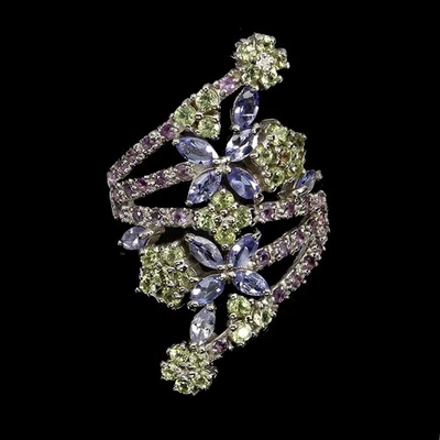 925 Sterling Silber Ring Tansanit Amethyst Peridot Edelstein Schmuck Größe 8 - Bild 1 von 4
