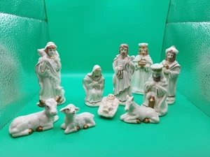 Vintage Presepe Meraviglia di Natale Porcellana Avorio/Oro Set 10 Pezzi - Foto 1 di 6