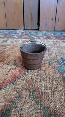 Antique Early Country Primitive Wood Mini Bail Handle Bucket 2.75" - Image 1 of 4