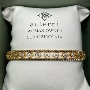 Bracciale Atterri Quadrifoglio Oro con Pietre Bianche Cerniera NUOVO - Foto 1 di 5