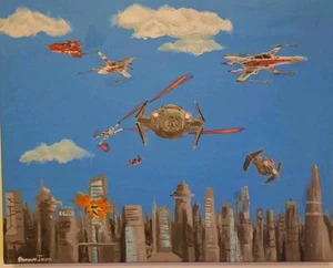 Star Wars Prototyp Tie Fighter Acryl Gemälde auf Leinwand - Bild 1 von 5