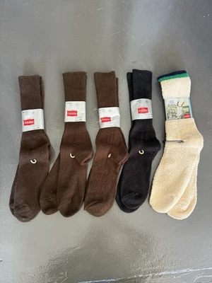 Lote de 5 Calcetines Hombre Vintage Años 70 Hanes Deadstock Etiqueta Roja Blanco Marrón Talla Lg Foto 1 de 4
