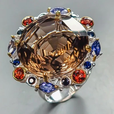 Anillo Bellas Artes 38ct Cuarzo Ahumado Natural Anillo Plata de Ley 925 Talla 9/R446049 Foto 1 de 4