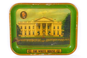 1930-40 FDR Franklin Roosevelt The White House Lithographed Tin Tray Union Label - Picture 1 of 9