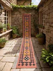 Vintage kilim Stair runner hallway runner geometric Natural Handwoven wool Jute - Picture 1 of 4