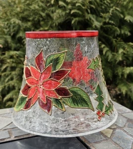 LARGE Vintage Yankee Candle Frosted Poinsetta Crackle Glass Candle Shade - Picture 1 of 14