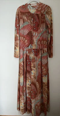 Винтажный 70-х John Kloss для Cira сексуальный Peignoir ночная рубашка халат комплект перо печать - Изображение 1 из 4