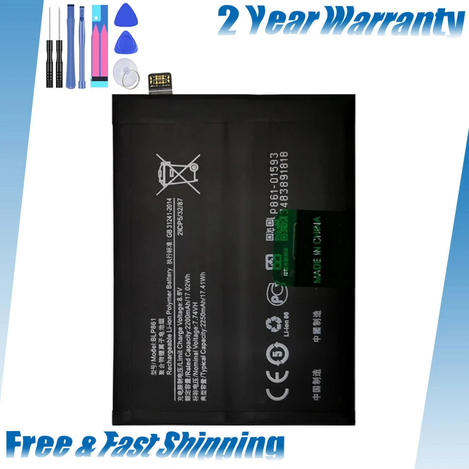 NEW REPLACEMENT FOR ONEPLUS NORD 2 5G BATTERY BLP861 2250mAh 8.9V + TOOLS - Image 1 of 4