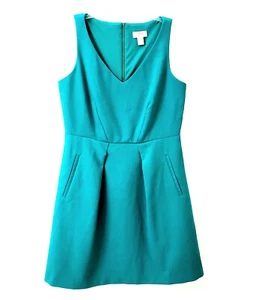 Loft Women's Size 8 A-Line Dress Green Solid Knee Length Casual Polyester - Picture 1 of 12
