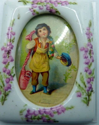 QUADRO DE PORCELANA ALEMÃO ANTIGO PINTADO À MÃO 1:12 casa de bonecas miniatura - Imagem 1 de 4