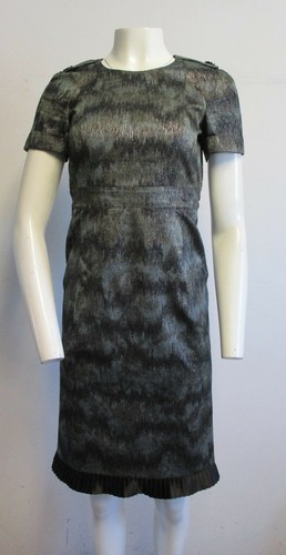 Abito tubino BURBERRY LONDON verde marrone scintillante astratto manica corta tg 2