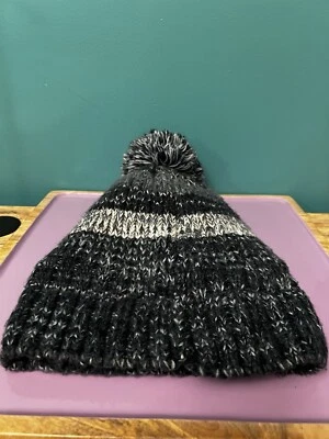 Columbia Black White Winter Stocking Hat Cap Snow Pom Warm Thick Fleece Lined OS - Image 1 of 4