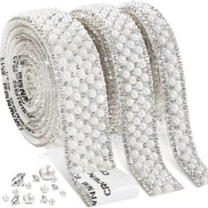 3yards Pearl Stickers Self-adhesive Rhinestone Ribbon for DIY Wedding Craft - Picture 1 of 9