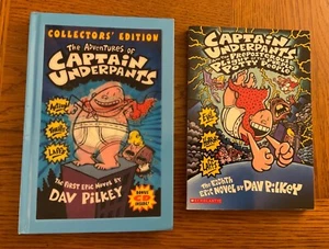 Lot of 2 Captain Underpants Books Dav Pilkey Hardcover and Paperback - READ! - Picture 1 of 5