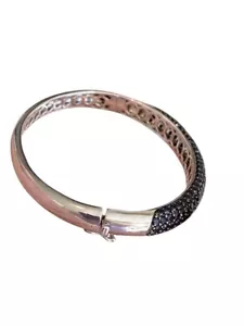 QVC BLACK SPINEL STERLING BANGLE BRACELET MEDIUM (7 1/4”) 20.78g - Picture 1 of 5