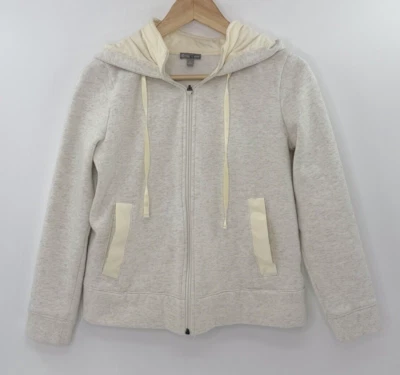 T by Talbots 拉链前羊毛连帽衫希瑟燕麦毛衣尺寸宠物小号 — 第 1/4 张图片