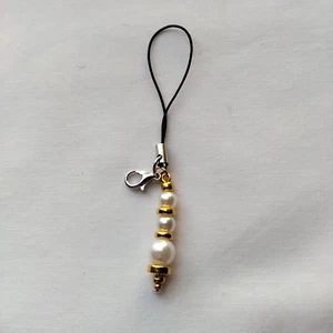 White Beaded Phone Charm Dangle Lanyard Hanging Pendant Chain Car Decor Handmade - Afbeelding 1 van 5