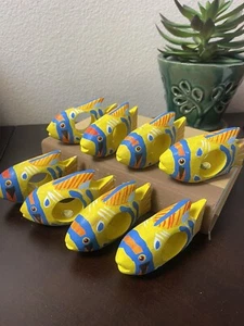 TROPICAL FISH NAPKIN RINGS HOLDERS 4" Hand Painted Wooden Nautical Decor SET 8 - Picture 1 of 5