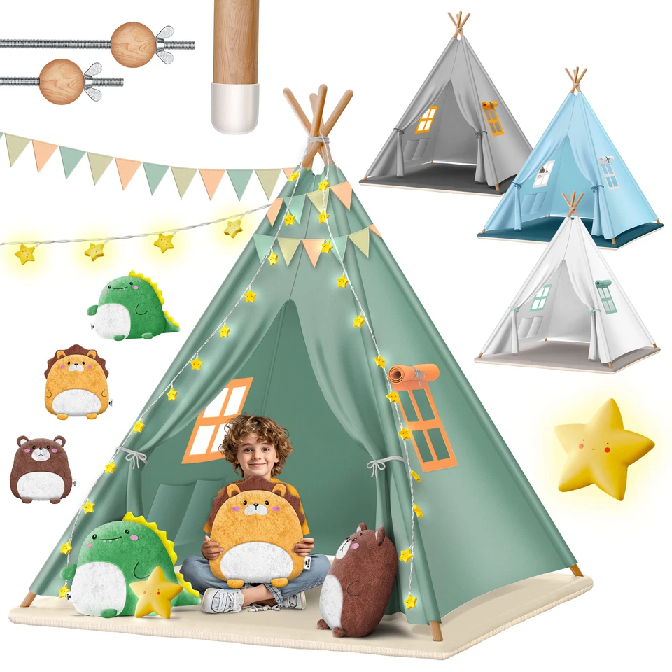 KIDIZ® Spielzelt Tipi Zelt für Kinder Spielhaus drinnen draußen mit Zubehör LED - Bild 1 von 1