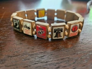 Men's Wooden Patriotic Stretch Bracelet USA Navy Army Marines 14 Charms - Picture 1 of 5
