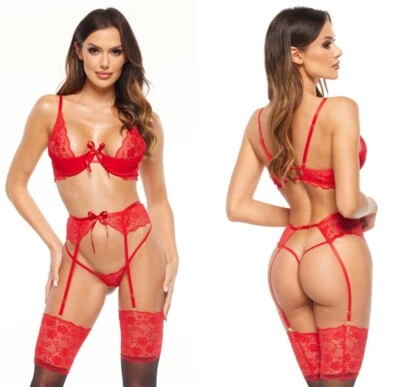 BEAUTY NIGHT FASHION SET BÜGEL BH  STRING STRAPSHALTER  rot clubwear  spitze - Bild 1 von 4