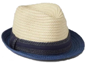 Baby Gap Blue Tan Colorblock Natural Straw Fedora Hat S/M 2-3 Years $20 NWT - Picture 1 of 1