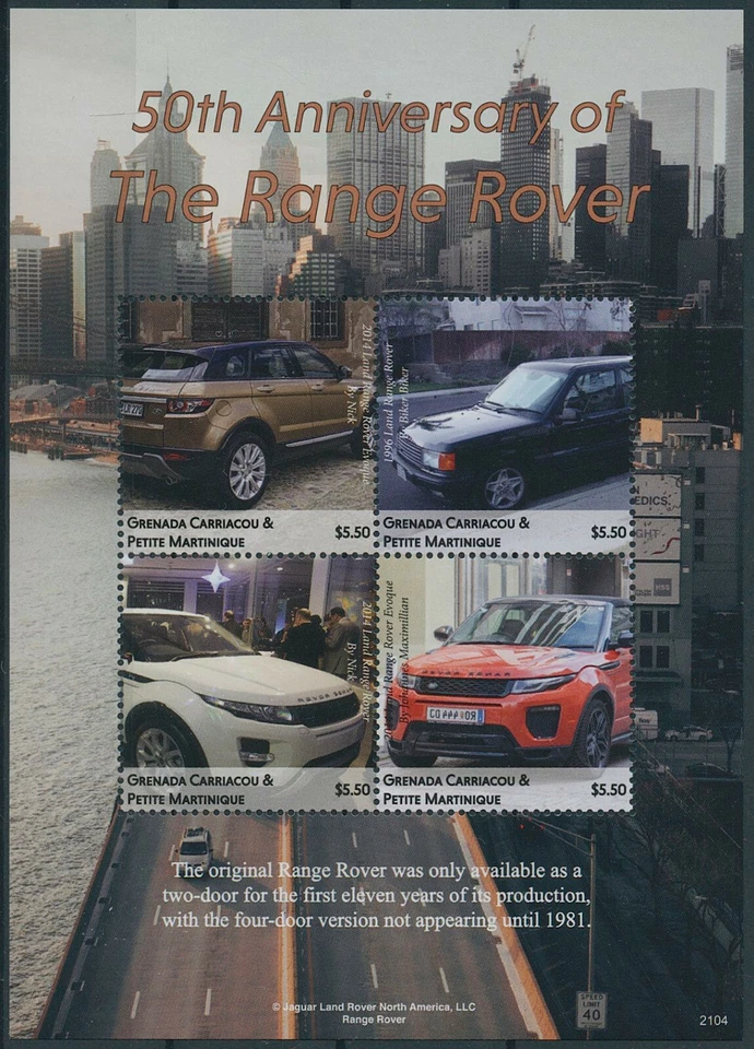 Grenadines Grenada 2021 MNH Cars Stamps Range Rover Evoque 4v M/S - Image 1 of 1