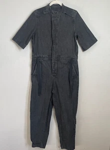G-Star Raw Jumpsuit Women M Black Denim Button Up Classic Drawstring Causal - Picture 1 of 9