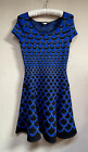 Diane Von Furstenberg Blue Knit Fish Scale Pattern Fit & Flare Alina Dress Small