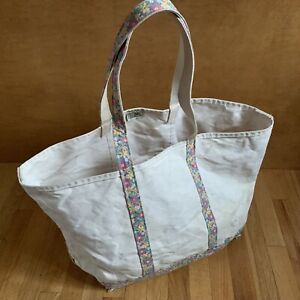 Vintage 90s LL BEAN Floral Trim Canvas Boat And Tote Bag XXL 27" x 14" x10" RARE