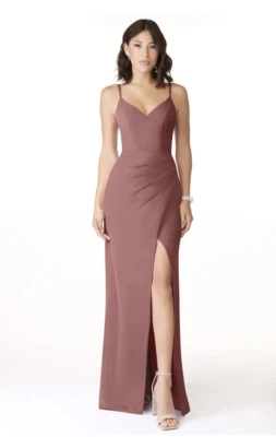 Azazie Leo Bridesmaid Maxi Dress Size A12 Pleated Chiffon Maxi Dusty Rose Long - Image 1 of 4