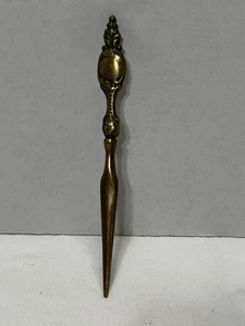 Antico apri lettere ottone 148g Art Nouveau tono oro scrivania vintage - Foto 1 di 10
