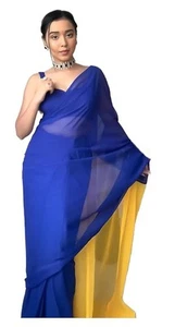 Sari de georgette listo para usar de 1 minuto listo para usar doble tonelada Bollywood fiesta sari - Imagen 1 de 4