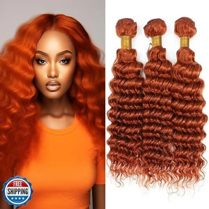 24 26 28 Zoll Ingwer Orange Echthaar Deep Wave Bündel Farbe 350 Bündel Da - Bild 1 von 5