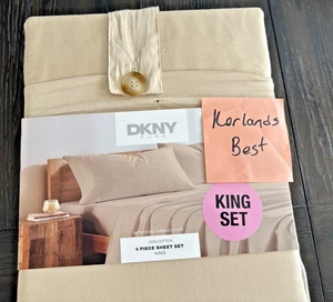 Juego de sábanas DKNY Pure King doradas 4 piezas 100 % algodón satén 300º nuevo - Imagen 1 de 6