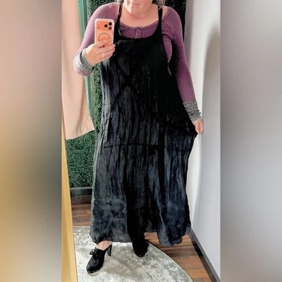 Mono jersey Cynthia Ashby negro Lagenlook maxi vestido lino viscosa grande Foto 1 de 4