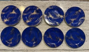 Neiman Marcus Blue Lapis Lazuli 24 K Gold Dessert Plates, Set of 8 Small 7 In - Picture 1 of 8
