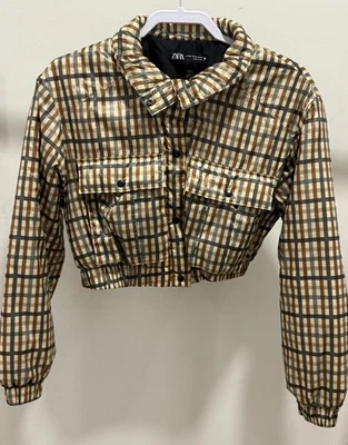 Chaqueta Lucky Loaves estilo Zara XS acolchada recortada a cuadros abotonada para mujer - suave Foto 1 de 4
