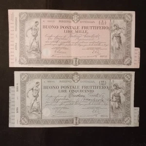 Buoni fruttiferi postali Lire 1000 emesso 1927 RARO lire 500 emesso 1928 - Picture 1 of 6