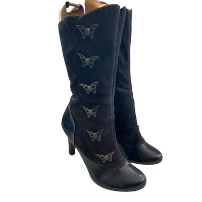 Botas Demonia Tesla-107 EE. UU. Mujer 11 12 Negro Vegano Cuero Mariposa Calaveras Foto 1 de 4