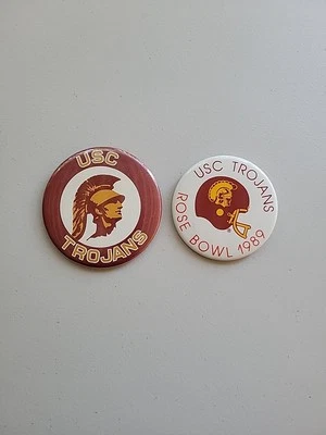 Lot of 2 USC Trojans Buttons – Rose Bowl 1989 & Classic 1980 Pinbacks - Image 1 of 4