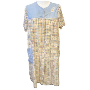 Ashley Taylor Nightgown L Floral Check House Dress Cottage Prairie Duster Snap - Picture 1 of 13